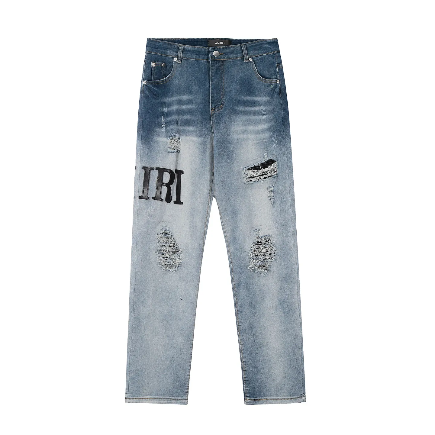 #M11 P168💰 AMIRI patch embroidery jeans trousers AMIRI high street basic ripped tight elastic jeans trousers amiri brand jeans break the production process and cutting of the original jeans, the fabrics are softer and more comfortable Hand-sewn collar label Customized logo buttons Genuine leather tag Color: Picture color Size: 30-32-34-36