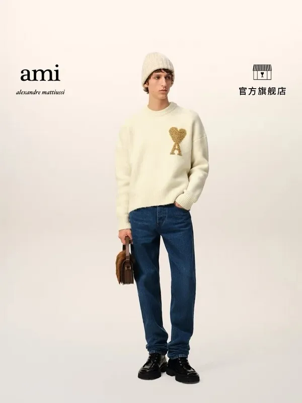 GW Ami Paris 2024 new autumn and winter knitted crew neck sweater SMLXL