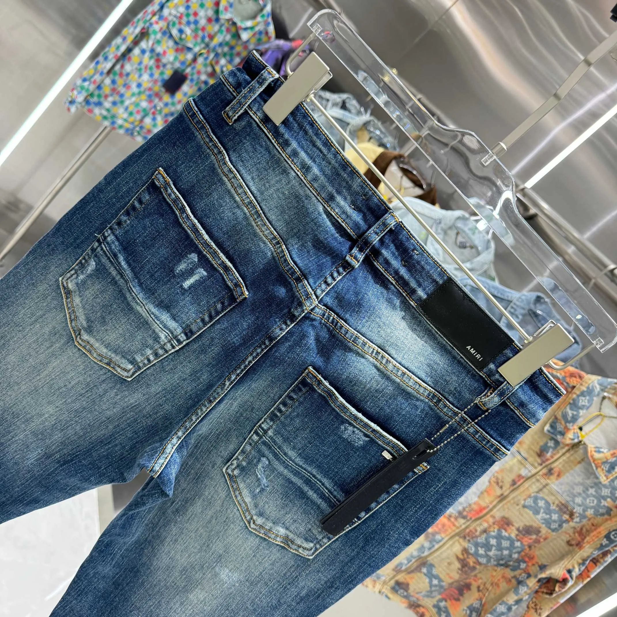 P280 Amiri ripped street fashion slim fit stretch jeans color blue size 30 32 34 36 38