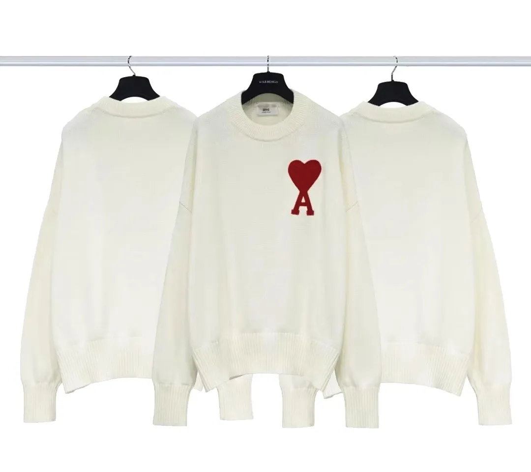 🅿️230 AMI sweater with love embroidery ① Differentiated from the replica version of market core-spun wool ② 100% pure cotton wool ③ Customized weaving weight up to 800 grams ④ Three-label QR code official website sticker ⑤ Official website size: S-L ⑥ Color: off-white