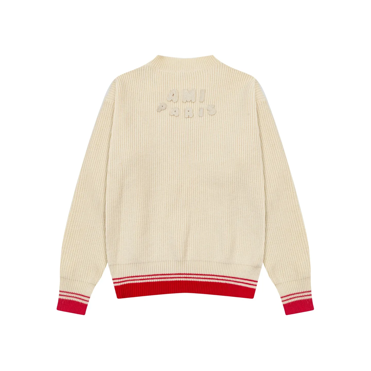 A8185# AMI Paris 2025 new autumn and winter woven ADC striped V-neck pullover long-sleeved love text logo sheep knitted sweater jacket 800G high weight Oversize version same style for men and women Color: Baolan Apricot Size: S-XL