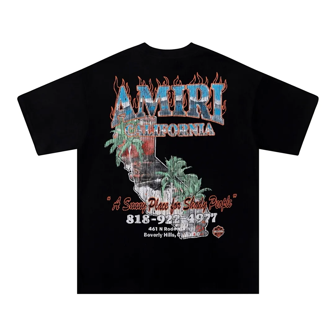 Style number: 750 P126 Fabric: 260g double yarn AMIRI 2025 spring and summer new logo round neck T-shirt high street men and women loose classic letter printed short sleeves Color: black. White Size: S M L XL