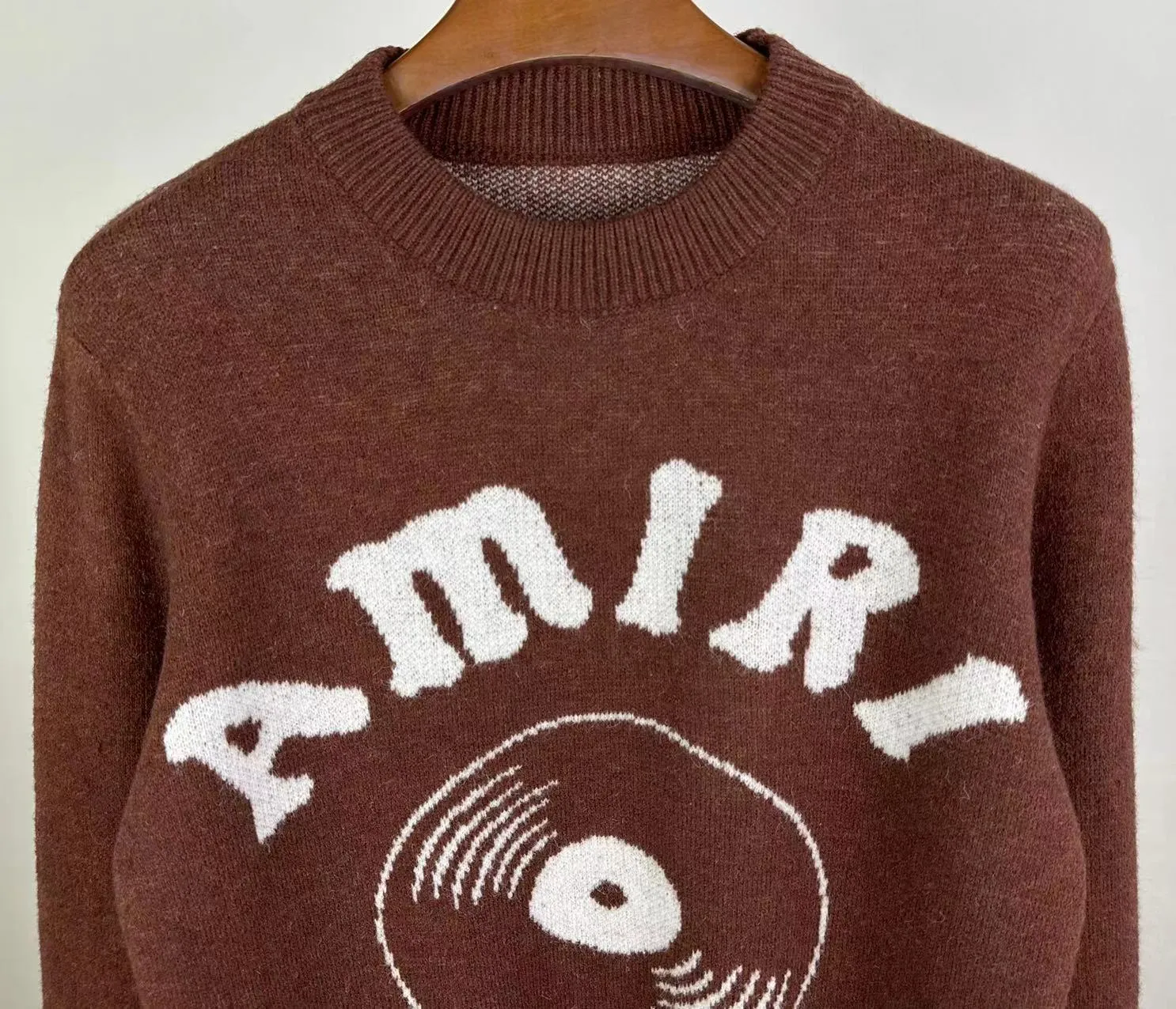 P240 🎉🎉AMIRI autumn and winter new style, partial jacquard letter logo on the front, European and American style sweater, color: fluorescent green, brown, black, size: S M L XL XXL
