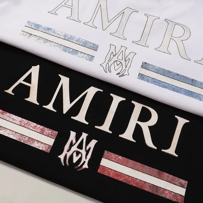 Style number: 698 P120 Fabric: 260g double yarn AMIRI 2025 spring and summer new logo round neck T-shirt high street unisex style loose classic letter short sleeves Color: White Black Size: S M L XL