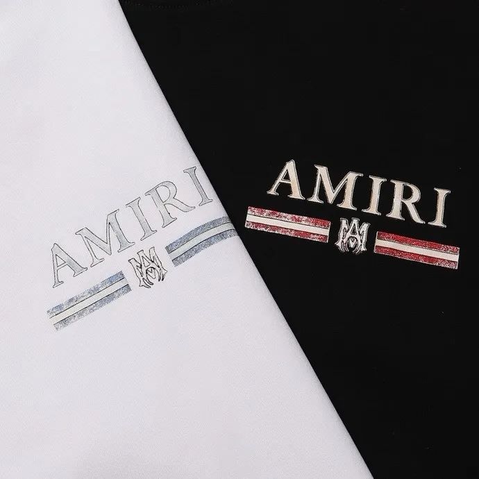 Style number: 698 P120 Fabric: 260g double yarn AMIRI 2025 spring and summer new logo round neck T-shirt high street unisex style loose classic letter short sleeves Color: White Black Size: S M L XL