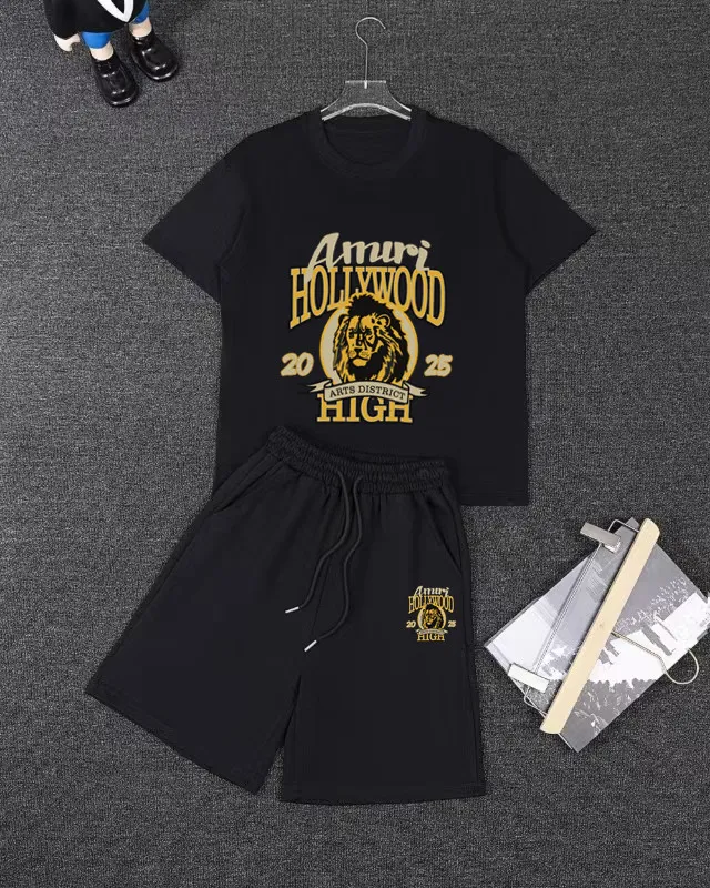 P280 AMIRI spring and summer short-sleeved suit, Xinjiang long-staple cotton short-sleeved + pure cotton terry shorts, a fusion of top elements, trendy men's fashion, unparalleled in terms of upper body comfort, it can be said to be a must-have set for summer. Size: S M L