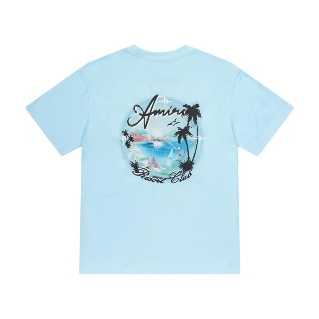 8018#P160amiri digitally printed hot diamond logo, made of 300g fabric, color: black, sky blue. Size: S M L XL