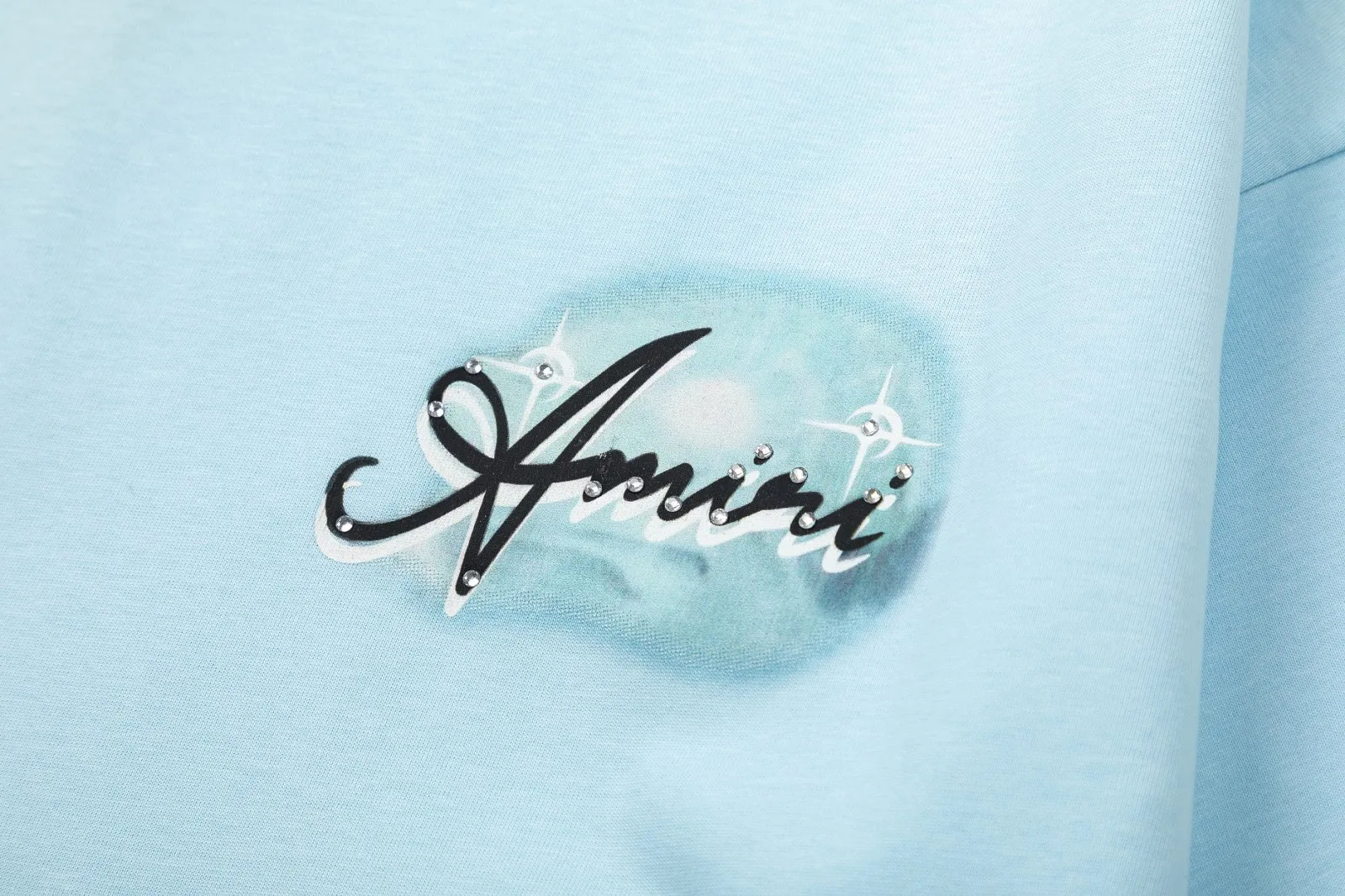 8018#P160amiri digitally printed hot diamond logo, made of 300g fabric, color: black, sky blue. Size: S M L XL