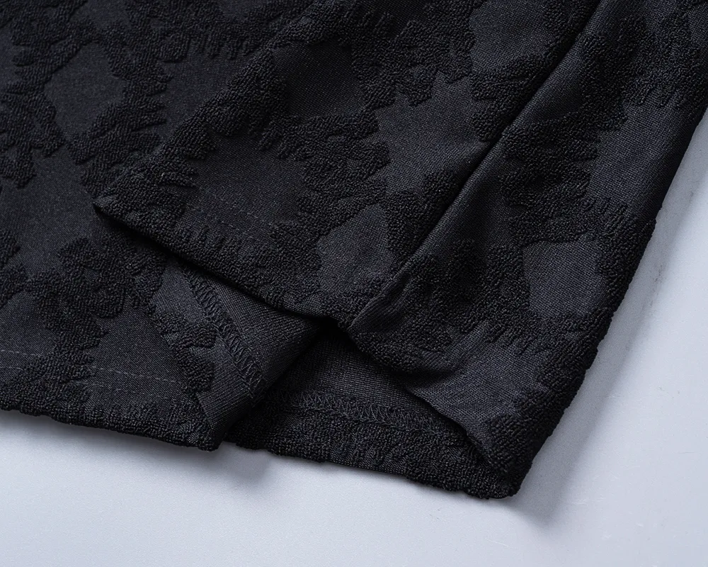 P130 Mili's 2026 spring and summer new men's round neck short-sleeved T-shirt, terry jacquard fabric, stylish and handsome, comfortable fabric, rigorous workmanship, and neat wiring. Good upper body effect·Size M-3XL black