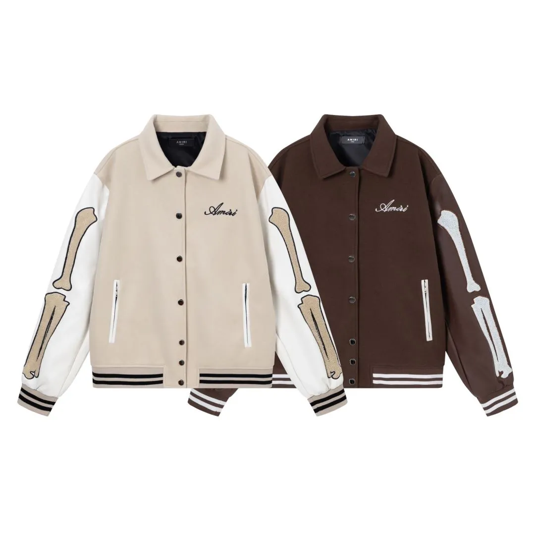 7153#P430AMIRI bone embroidery model, sleeves hit leather. Color: coffee, apricot, size: S M L XL