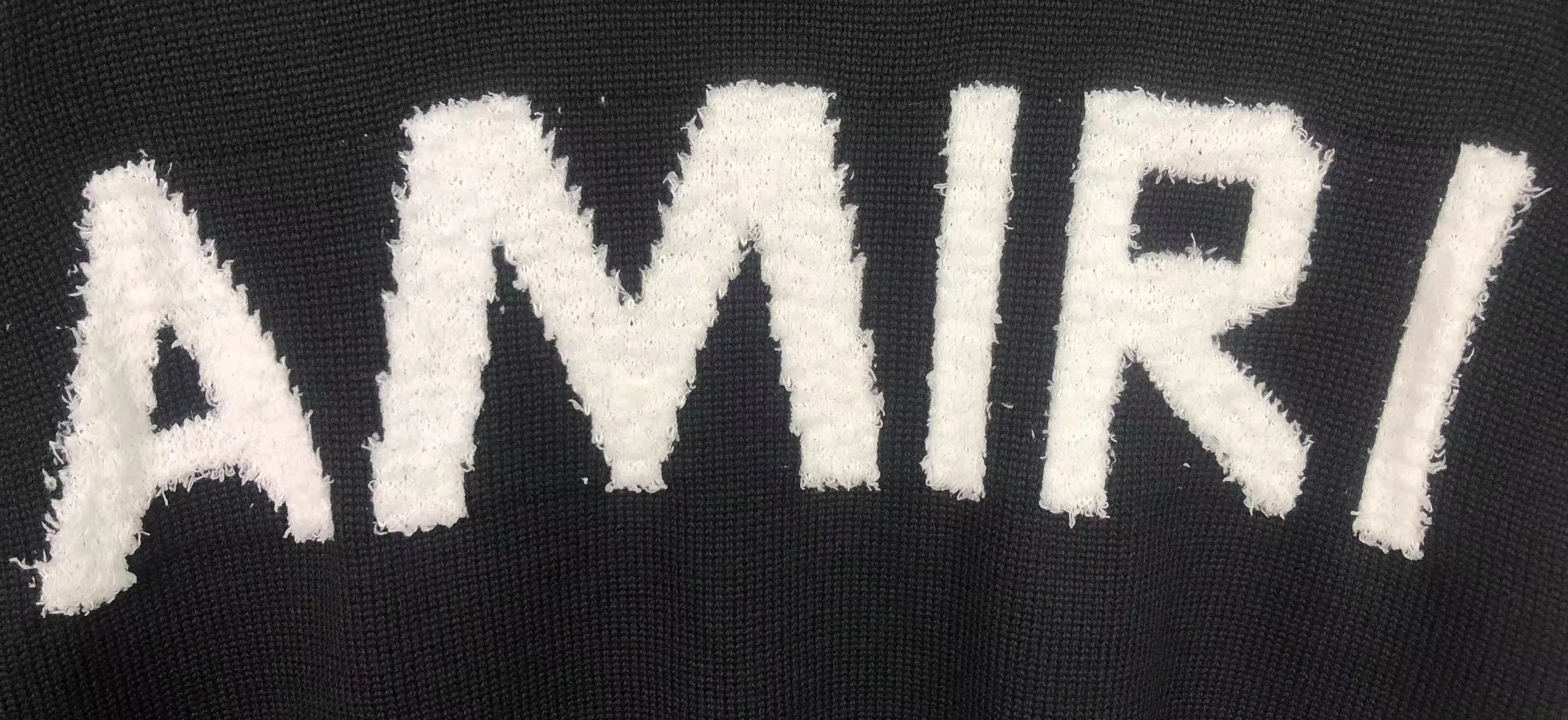 P230 🎉 AMIRI new style letter Logo jacquard, tassels destroyed holes European and American style sweater, color: pearl white, black size: S M L XL XXL