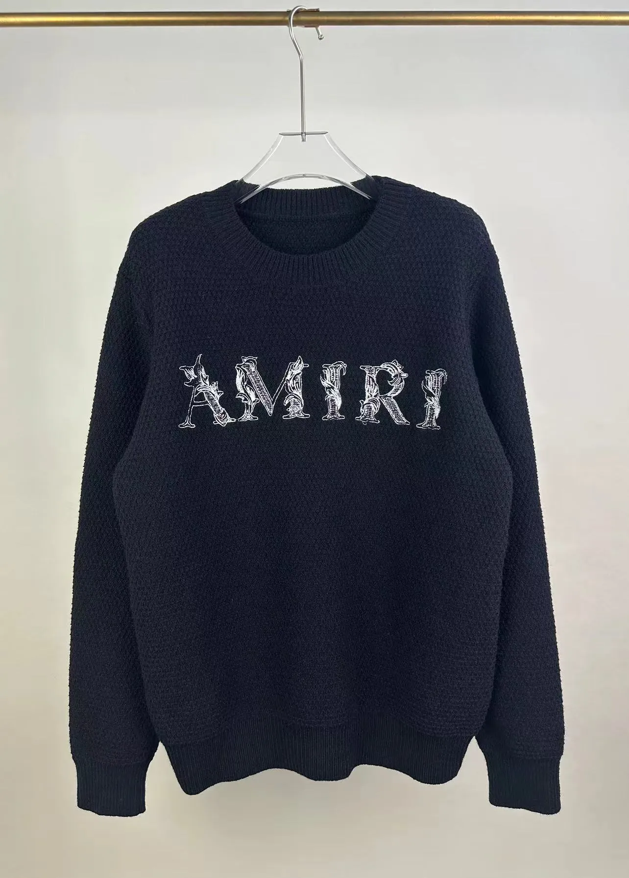 P230 🎉AMIRI new autumn and winter sweater, logo embroidery on the chest with heavy craftsmanship 1:1 Color: black, size: S M L XL XXL