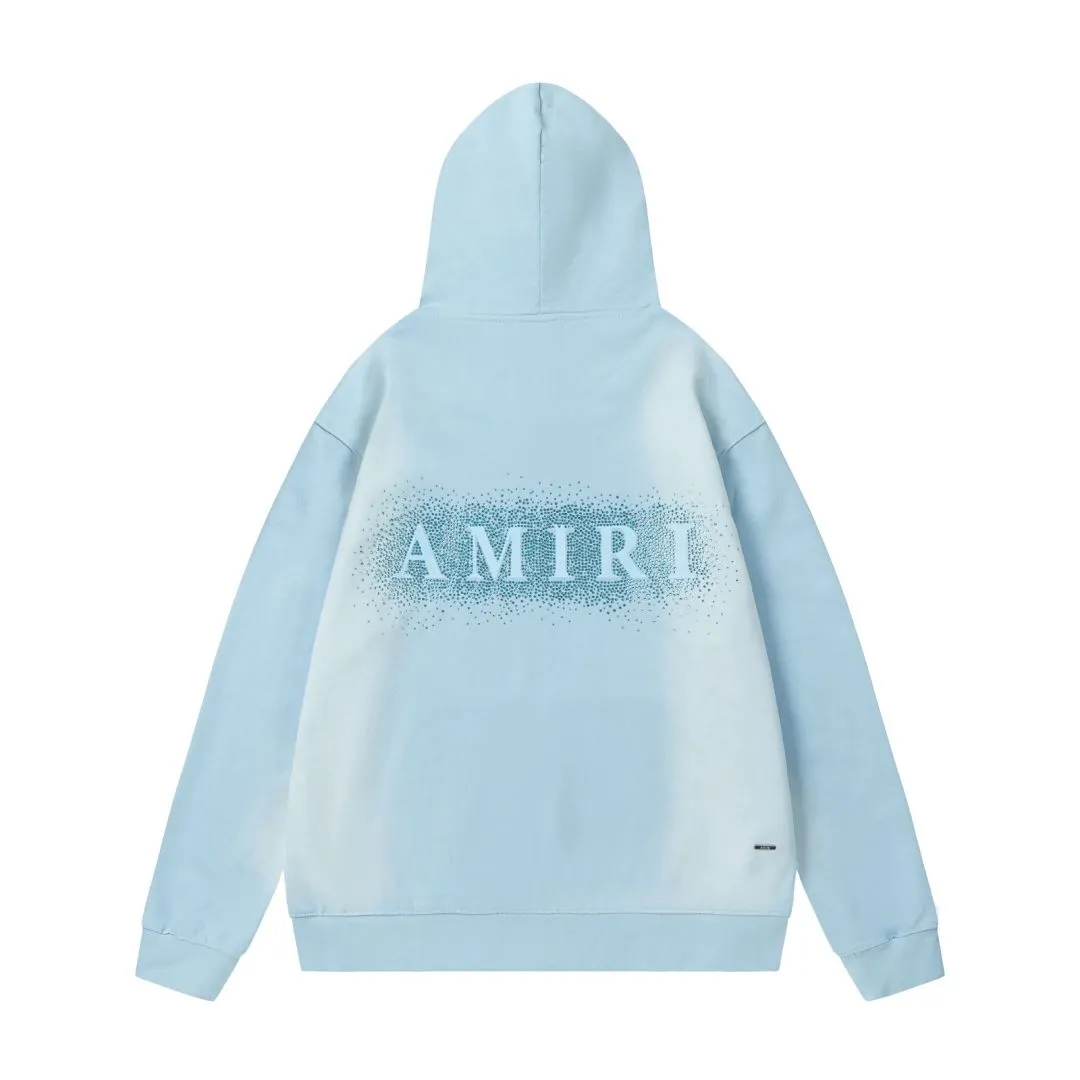 7175#P330AMIRI hot diamond washed style distressed hooded sweatshirt, color: sky blue, black. Size: S M L XL