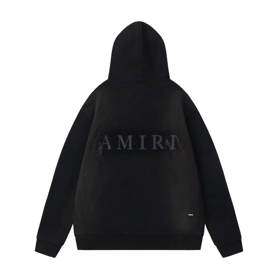 7175#P330AMIRI hot diamond washed style distressed hooded sweatshirt, color: sky blue, black. Size: S M L XL