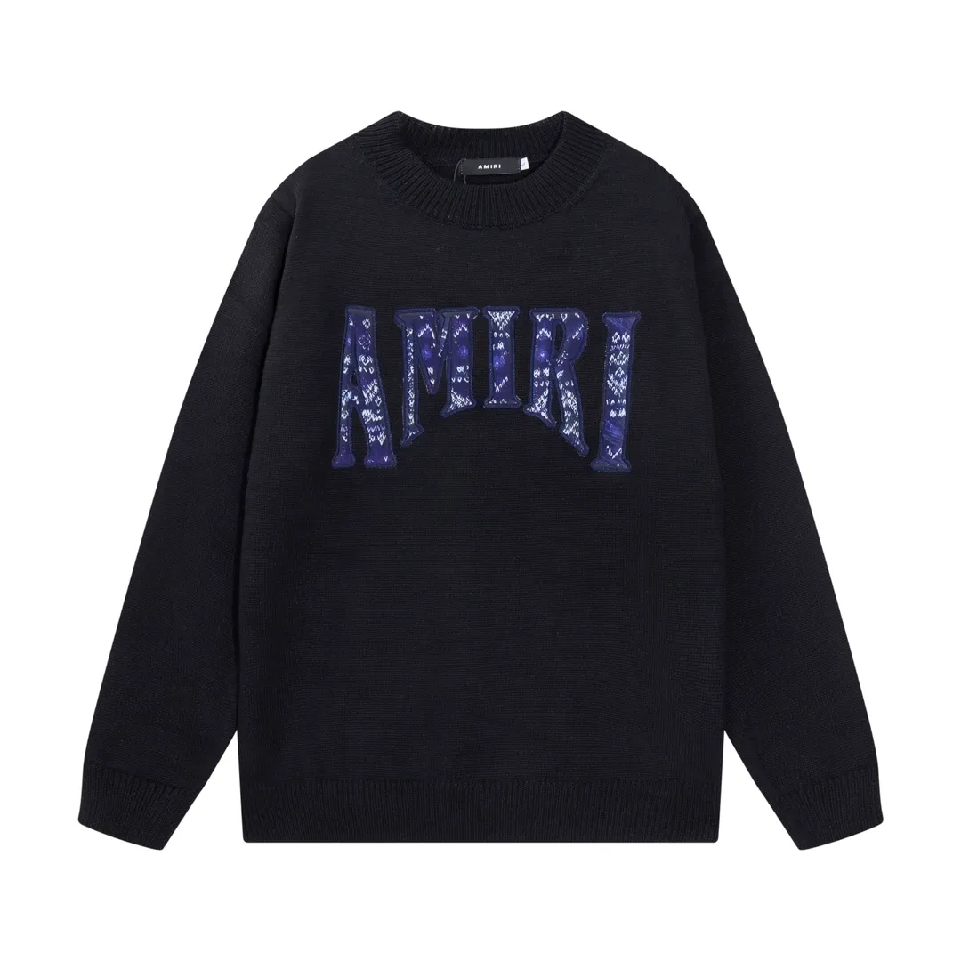 P280 AMIRI new neckline personalized logo chest patch sweater Color: White Black Size: S M L XL XXL