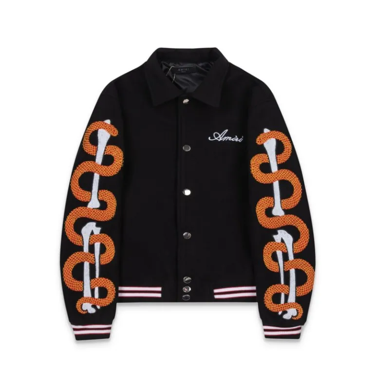 7186#P456, AMIRI Year of the Snake limited edition casual baseball uniform, color: black, size: S M L XL