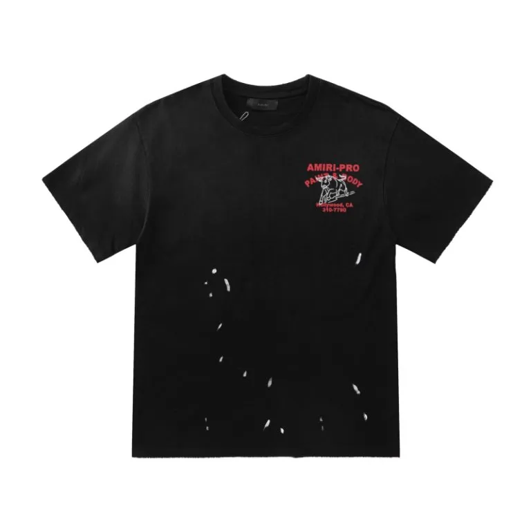 P162 8067#AMIRI Daniel logo old hand-painted craftsmanship, using 300 grams of fabric, color: black, size "S M L XL