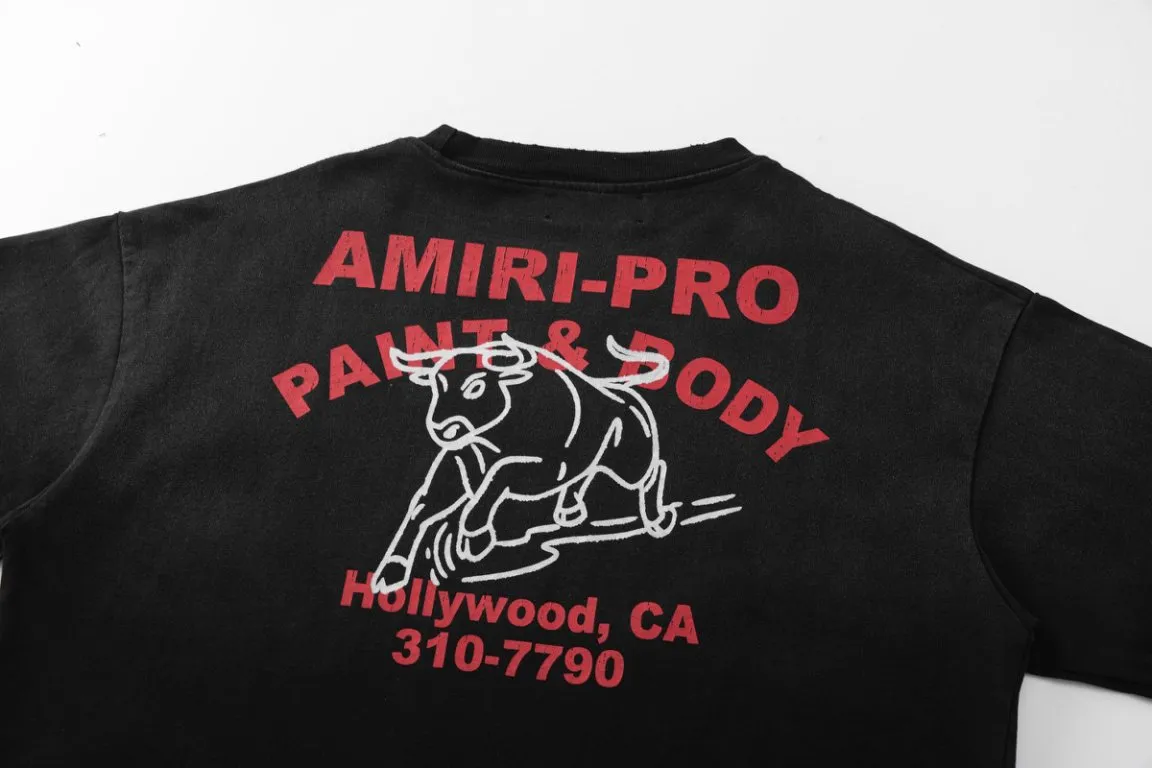 P162 8067#AMIRI Daniel logo old hand-painted craftsmanship, using 300 grams of fabric, color: black, size "S M L XL