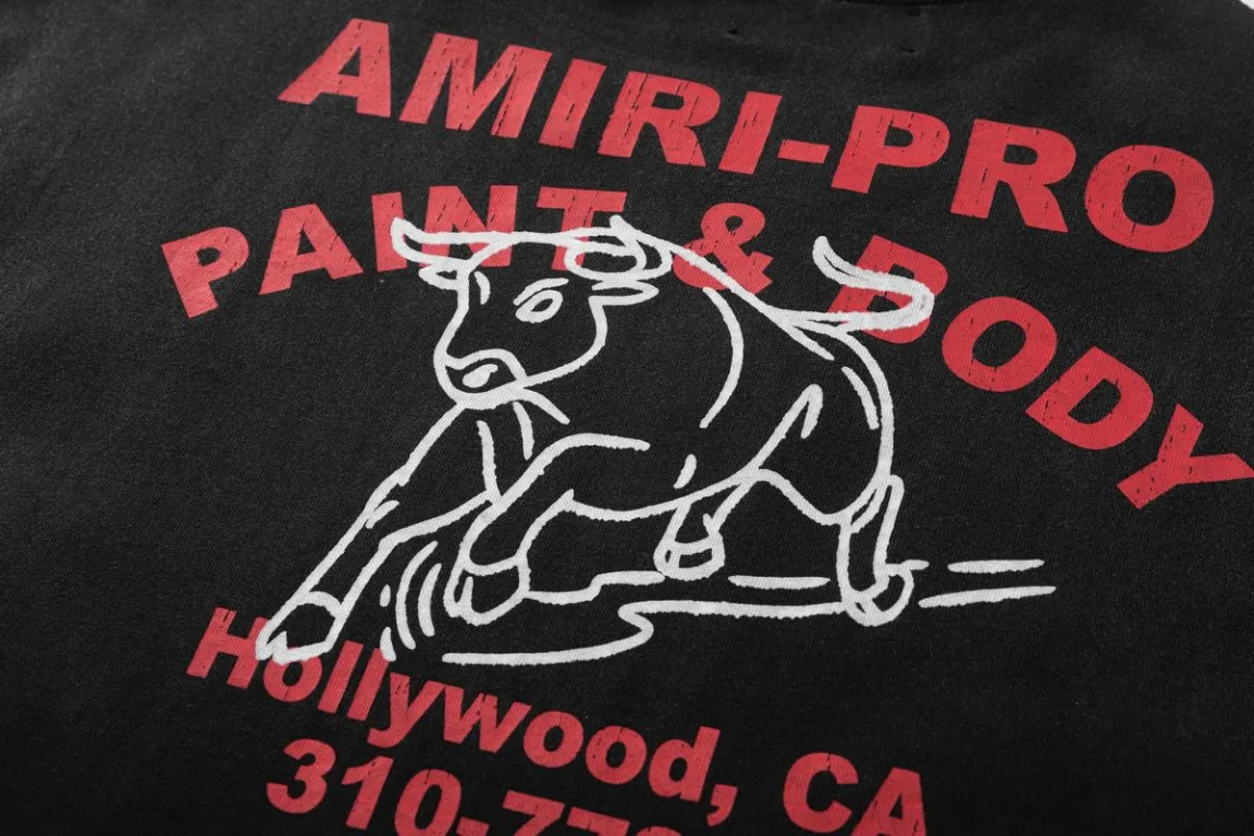 P162 8067#AMIRI Daniel logo old hand-painted craftsmanship, using 300 grams of fabric, color: black, size "S M L XL