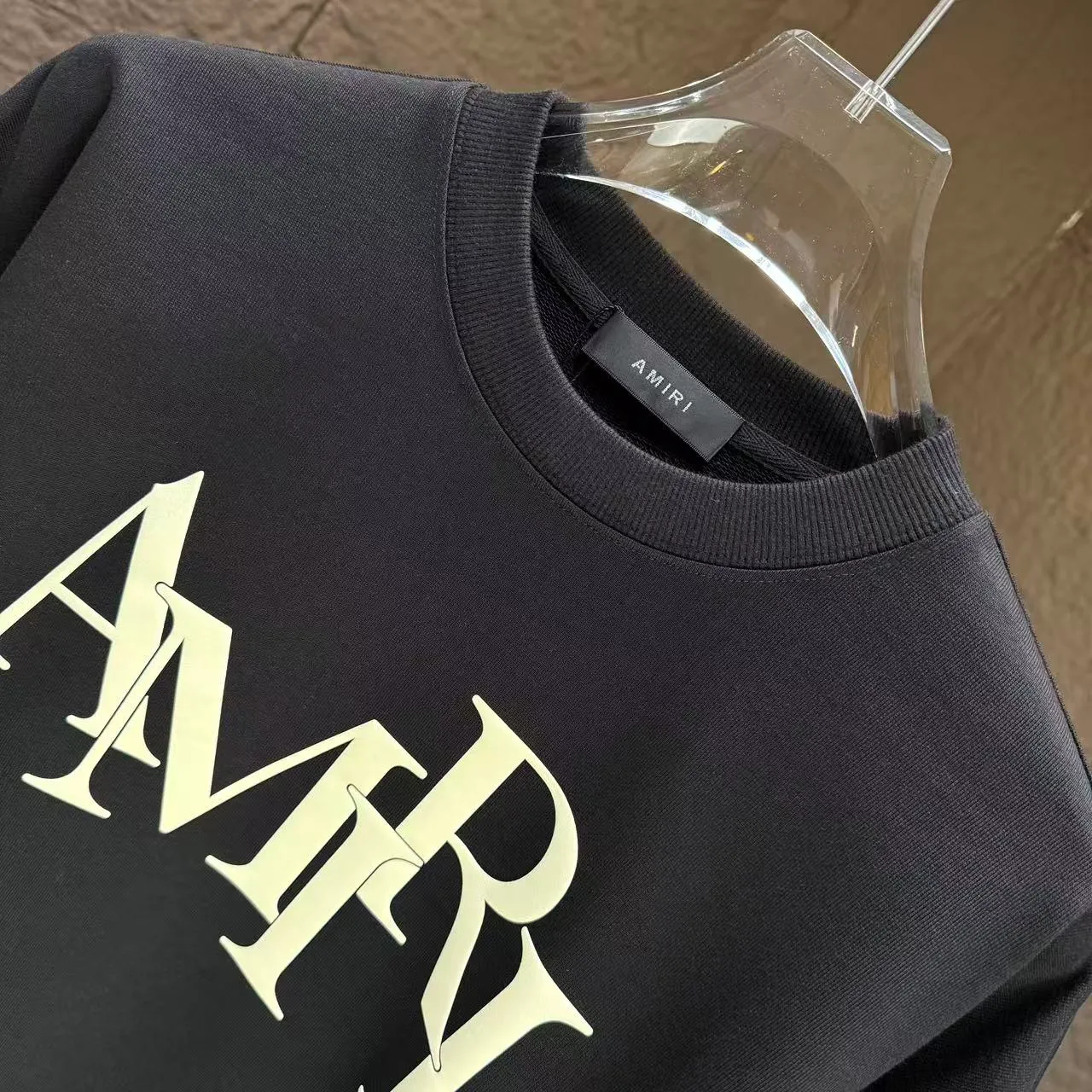 P200 AMIRI* 2025 autumn and winter new round neck sweatshirt 400g terry cotton letter logo three-dimensional foam Color: Black White Gray Purple Size: S M L XL XXL