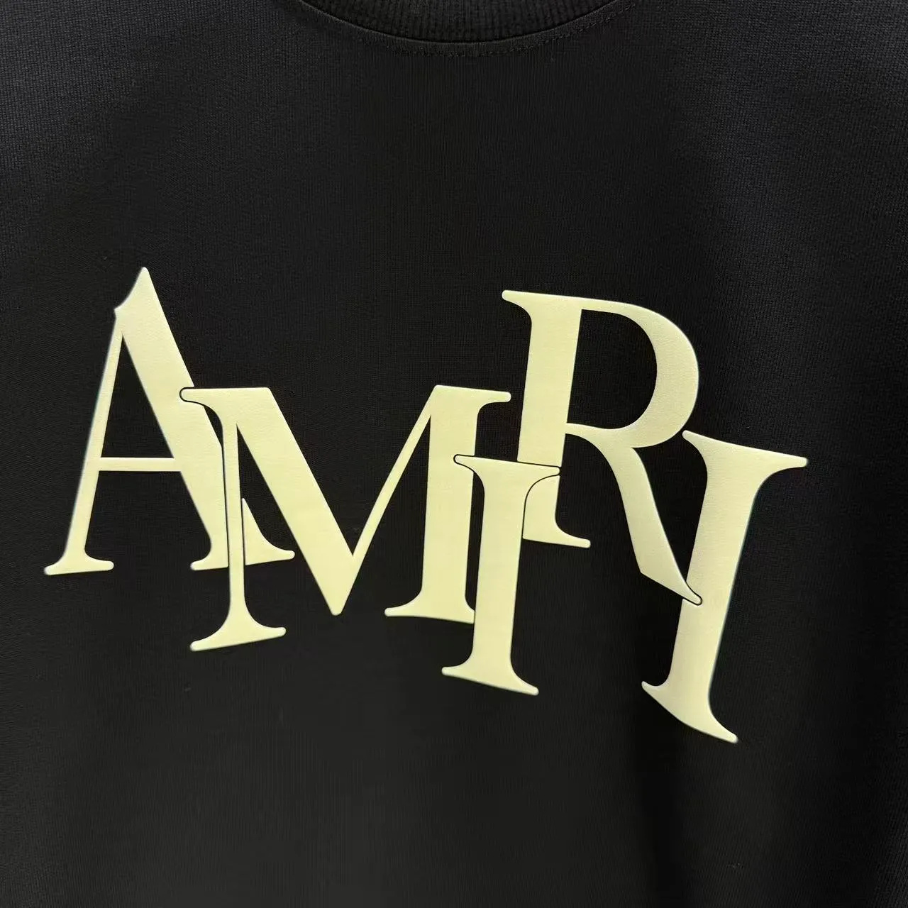 P200 AMIRI* 2025 autumn and winter new round neck sweatshirt 400g terry cotton letter logo three-dimensional foam Color: Black White Gray Purple Size: S M L XL XXL