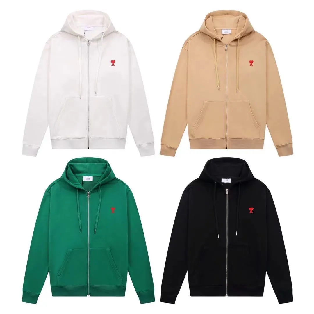 CY609#ami2021 new autumn and winter A letter small love hooded zipper cardigan sweatshirt jacket for men and women. Color: black white khaki green. Size: S-XL