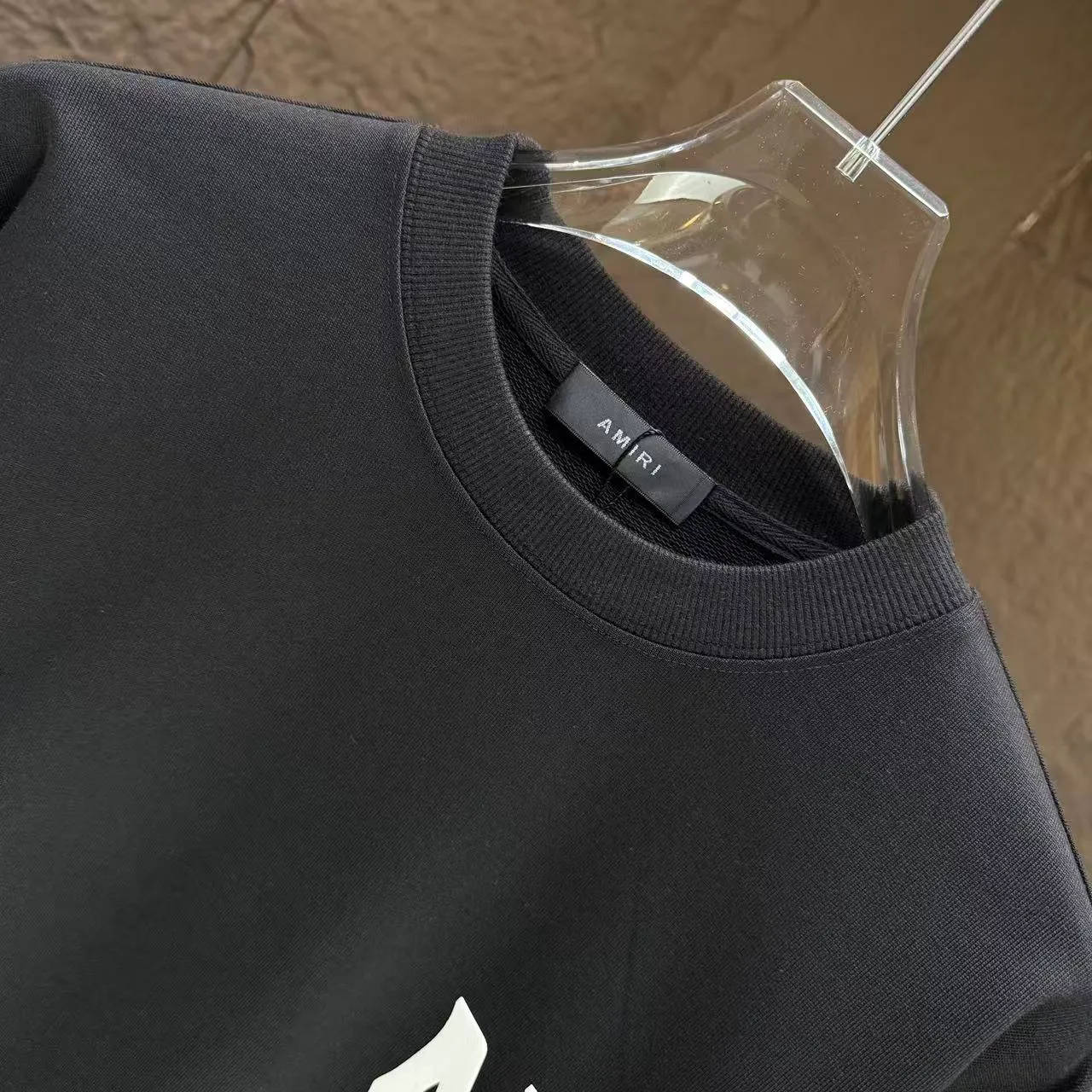 P210 AMIRI* 2025 autumn and winter new round neck sweatshirt 400g terry cotton letter logo three-dimensional foam Color: Black White Gray Dark Blue Size: S M L XL XXL
