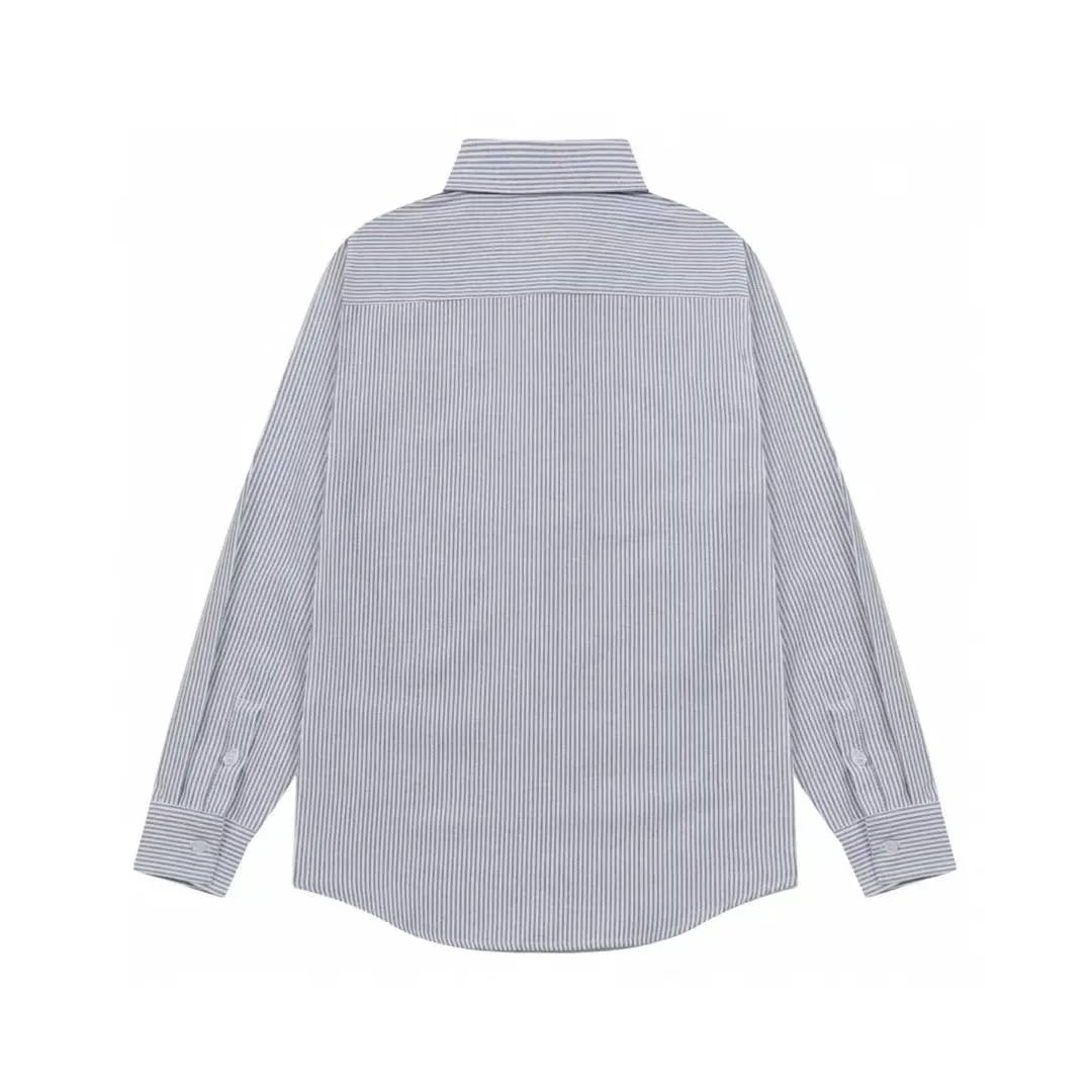 2218# AMI Paris 2025 Autumn and Winter Black classic small love embroidery on the chest Casual cotton striped long-sleeved Oxford shirt Original custom-made 180g pure cotton fabric Regular version Same style for men and women Color: Black and white Blue and white Size: S-XL