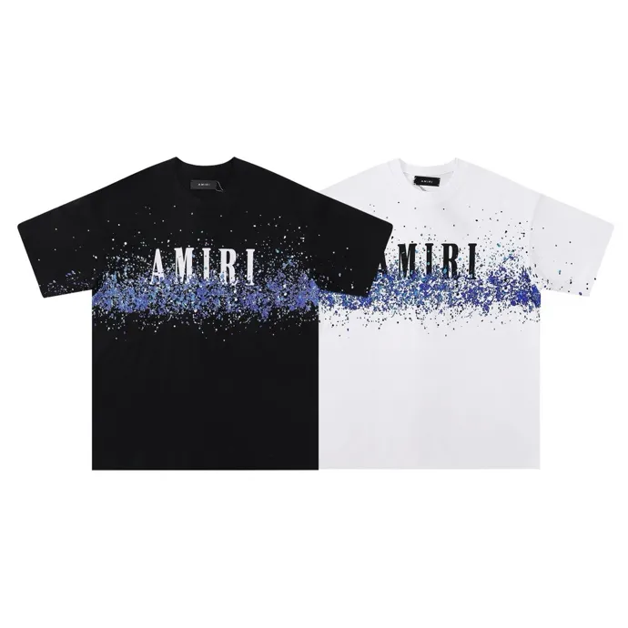 Style number: 657 P126 Fabric: 260g double yarn AMIRI 2025 spring and summer new logo round neck T-shirt high street same style for men and women loose classic ink splashed letter short sleeves Color: black white code number: S M L XL