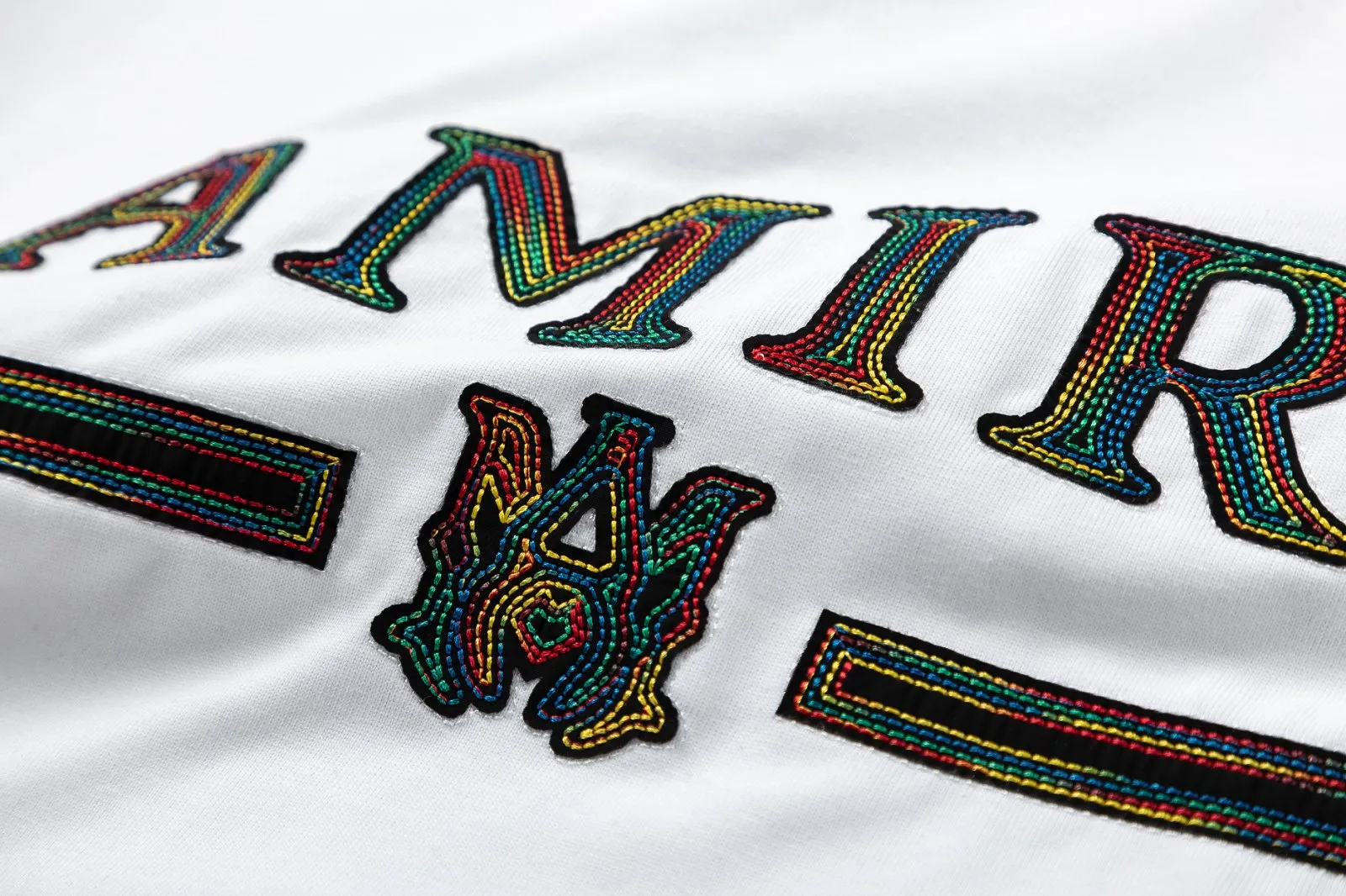 8021#P150amiri colorful patch embroidered logo, made of 300g weight fabric, color: black, white. Size: S M L XL