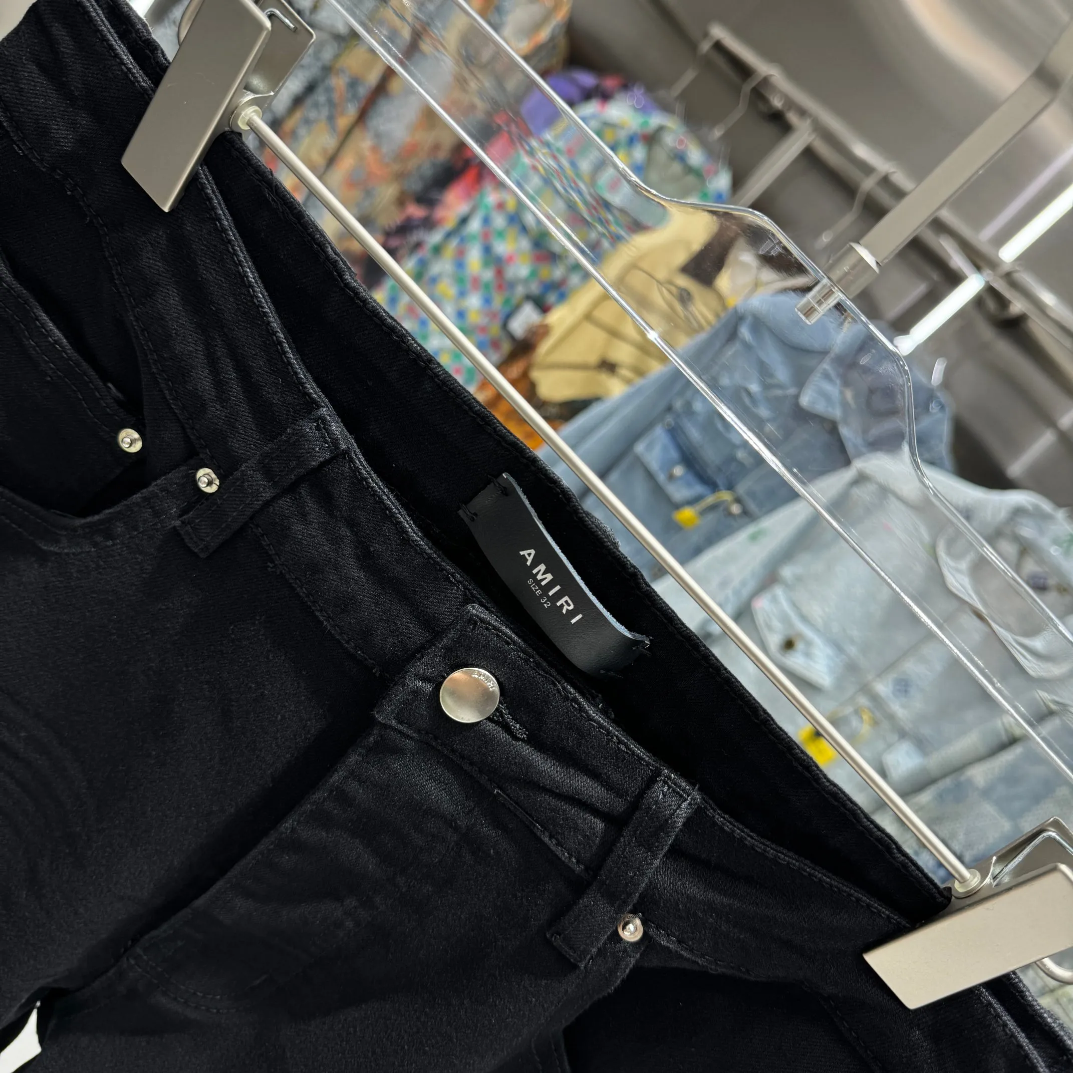 P290 Amiri letter embroidered street fashion slim fit stretch jeans Color Black Size 30 32 34 36 38