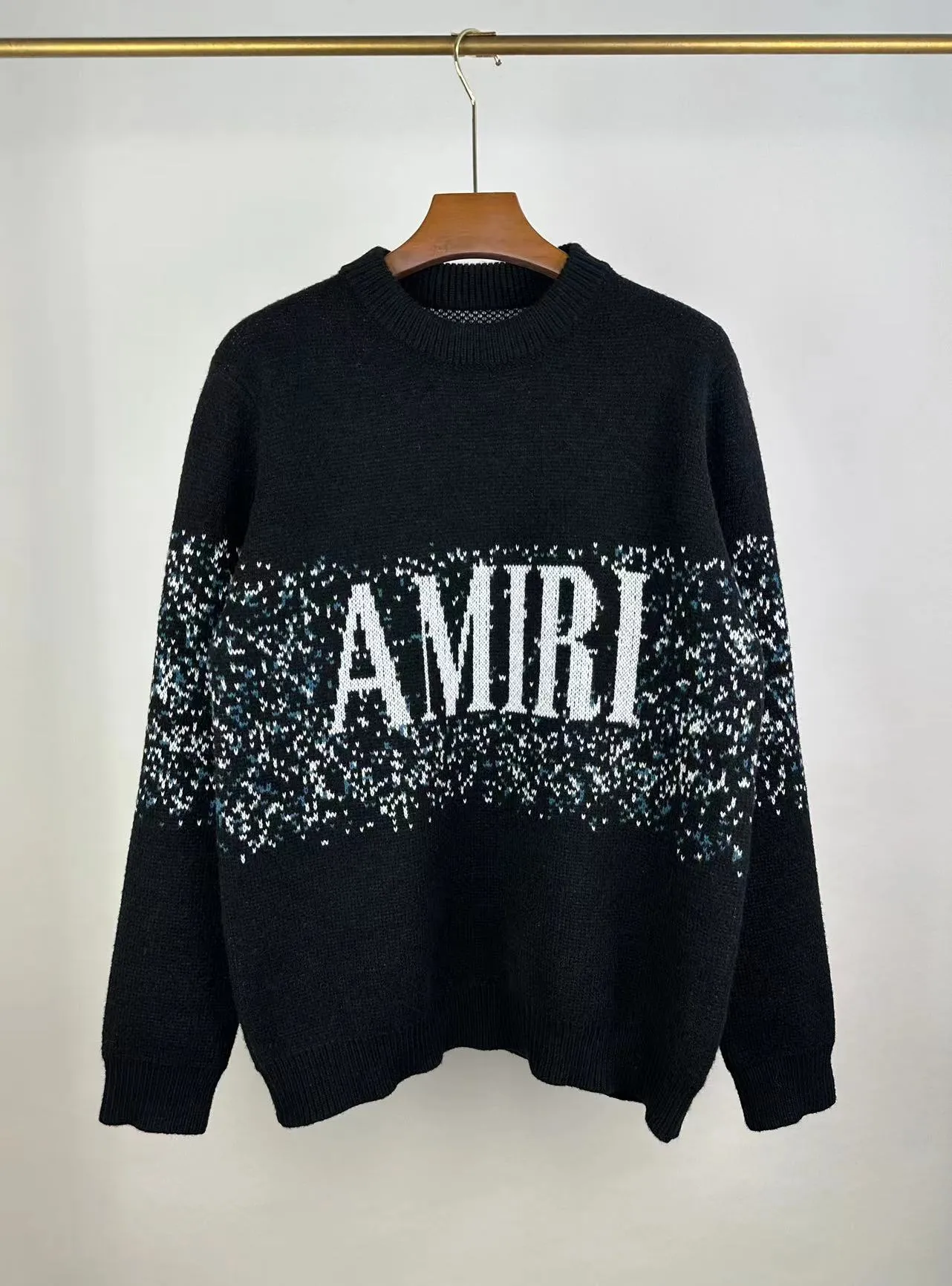 P250 🎉AMIRI new autumn and winter sweater classic logo jacquard on the front Color: Black Sky Blue Grass Green Size: S M L XL XXL
