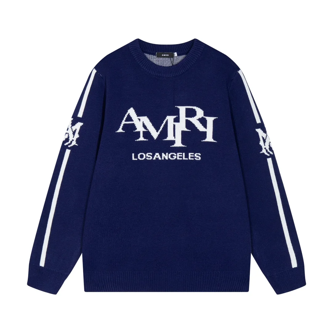 P280 AMIRI new front letter logo letter jacquard round neck sweater Color: Green Blue Black Size: S M L XL XXL