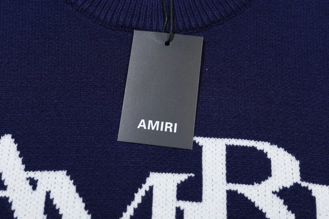 P280 AMIRI new front letter logo letter jacquard round neck sweater Color: Green Blue Black Size: S M L XL XXL
