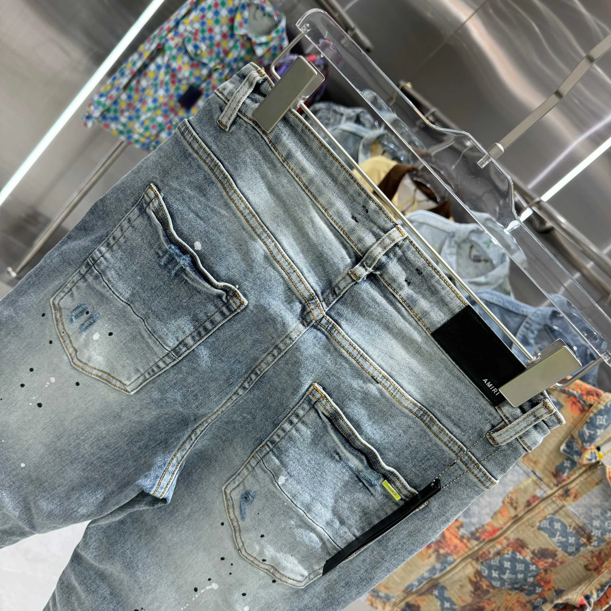 P280 Amiri ripped graffiti craft street fashion slim fit stretch jeans Color Blue Size 30 32 34 36 38