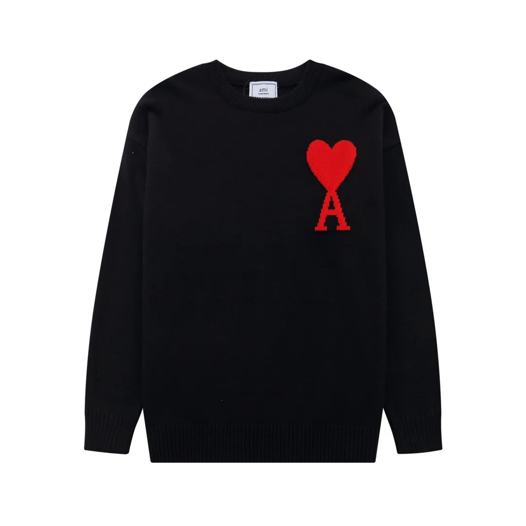 A08B#Ami Paris 2021Ami de Coeur love embroidered wool sweater Love A round neck Oversize version design Same style for men and women Color: blue dark green red light green red yellow black white apricot gray royal blue gray black heart red black heart purple 14 colors Size: S-XL