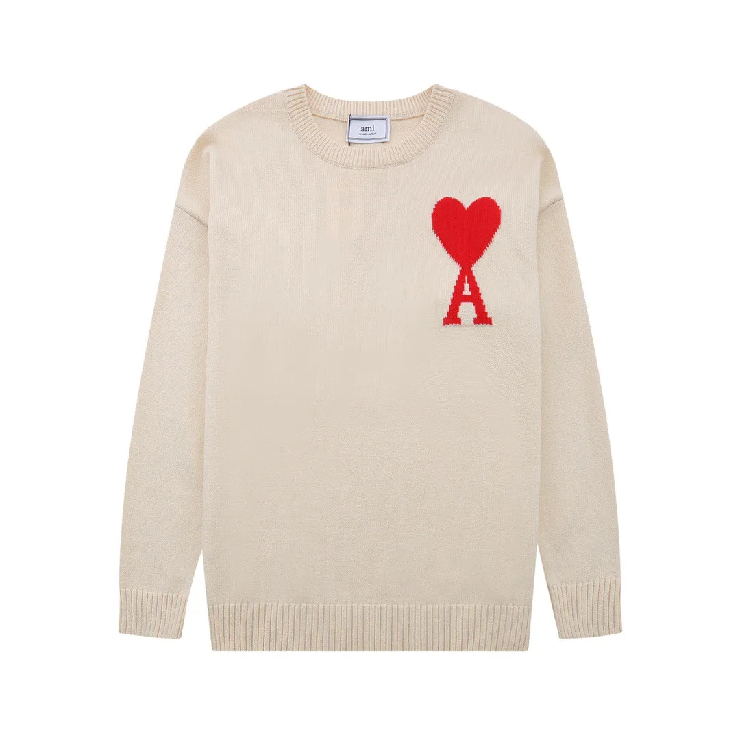A08B#Ami Paris 2021Ami de Coeur love embroidered wool sweater Love A round neck Oversize version design Same style for men and women Color: blue dark green red light green red yellow black white apricot gray royal blue gray black heart red black heart purple 14 colors Size: S-XL