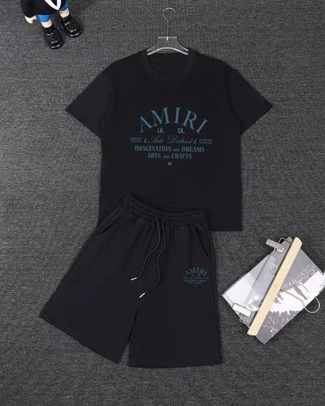 P280 AMIRI spring and summer short-sleeved suit, Xinjiang long-staple cotton short-sleeved + pure cotton terry shorts, a fusion of top elements, trendy men's fashion, unparalleled in terms of upper body comfort, it can be said to be a must-have set for summer. Size: S M L