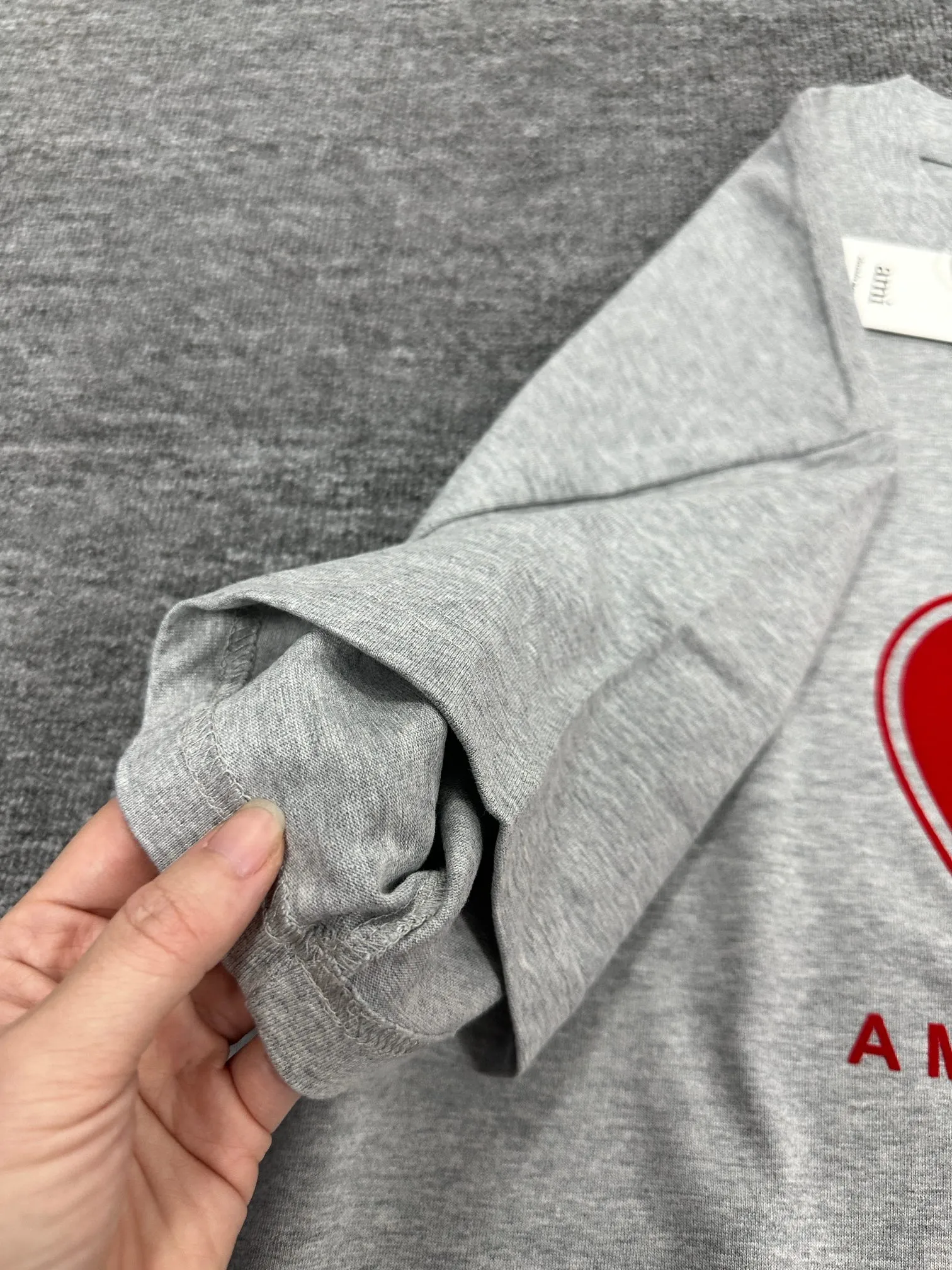 🅿️180 Ami* 2025 spring and summer new style Ami love letter red flocking Customized double yarn plain cotton fabric Short-sleeved T-shirt Uniform for men and women Color: black white floral gray Size: S (90-130 pounds) M (120-150 pounds) L (140-165 pounds) XL (160-180 pounds) XXL (180-210 pounds)