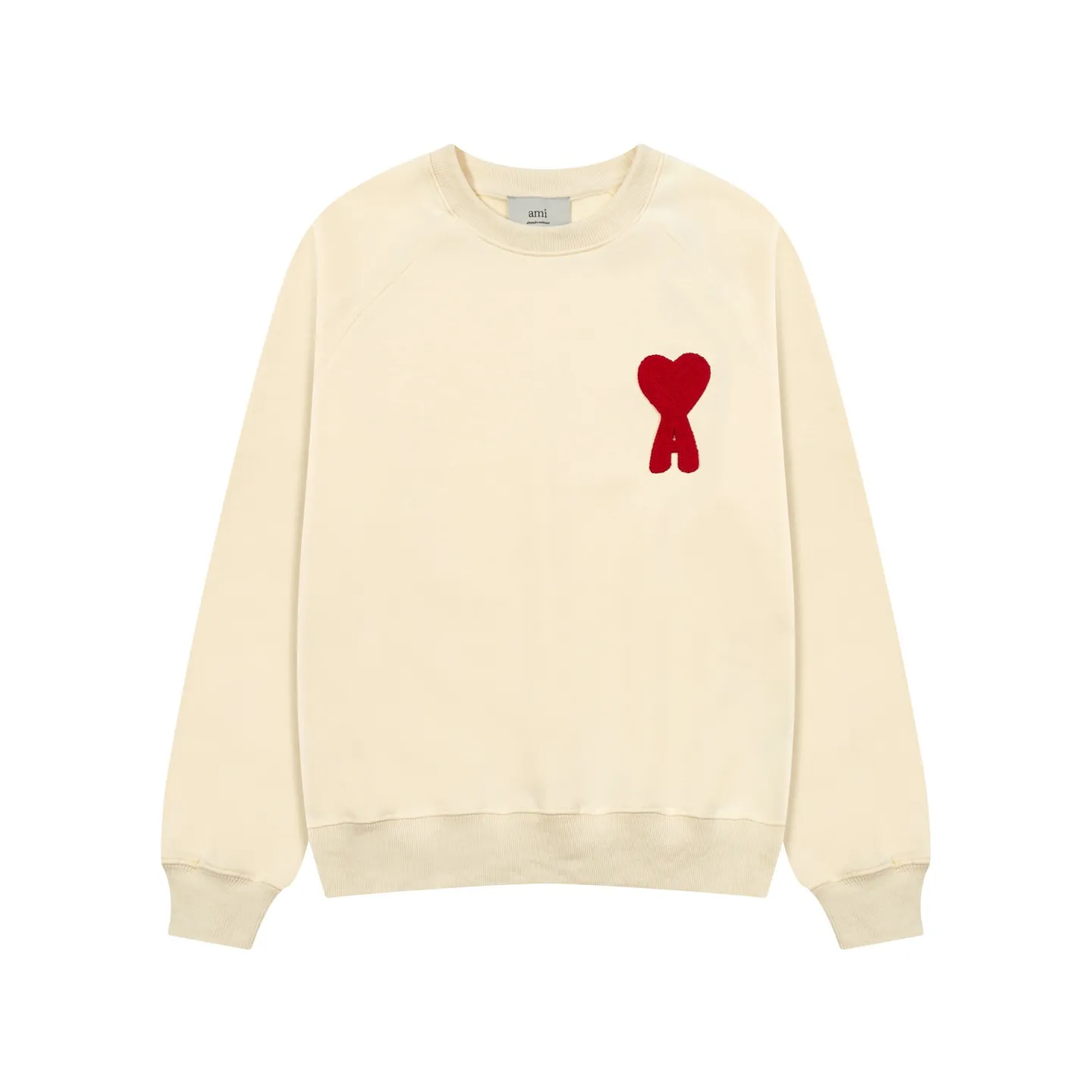 665# AMI PARIS 25 autumn and winter new classic woven big love towel embroidered raglan round neck pullover sweatshirt Customized 360g pure cotton fabric YP replica New main wheat Washable wheat QR code can be scanned Same style for men and women Color: black Baolan apricot/red heart Size: S-XL