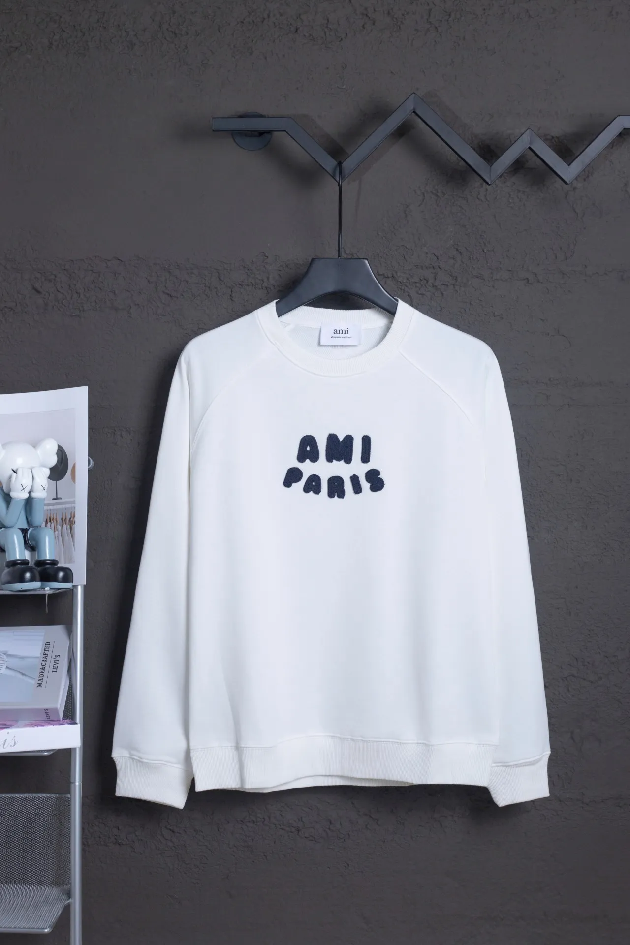 P160 AMI 25 autumn and winter new classic eight-letter custom stamp, customized 360g pure cotton fabric, high version, new main wheat, washed wheat, same style for men and women, color: white, size: S-XL