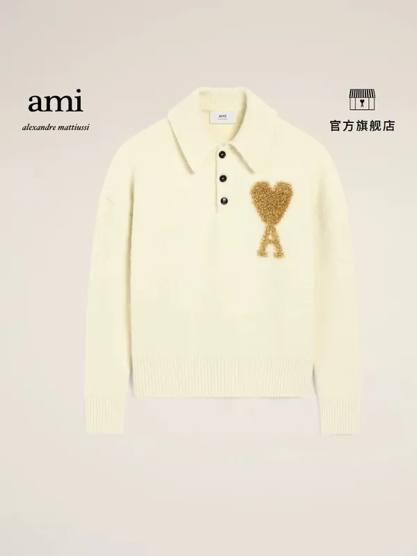 Ami Paris 2024 autumn and winter new products knitted POLO sweater SMLXL