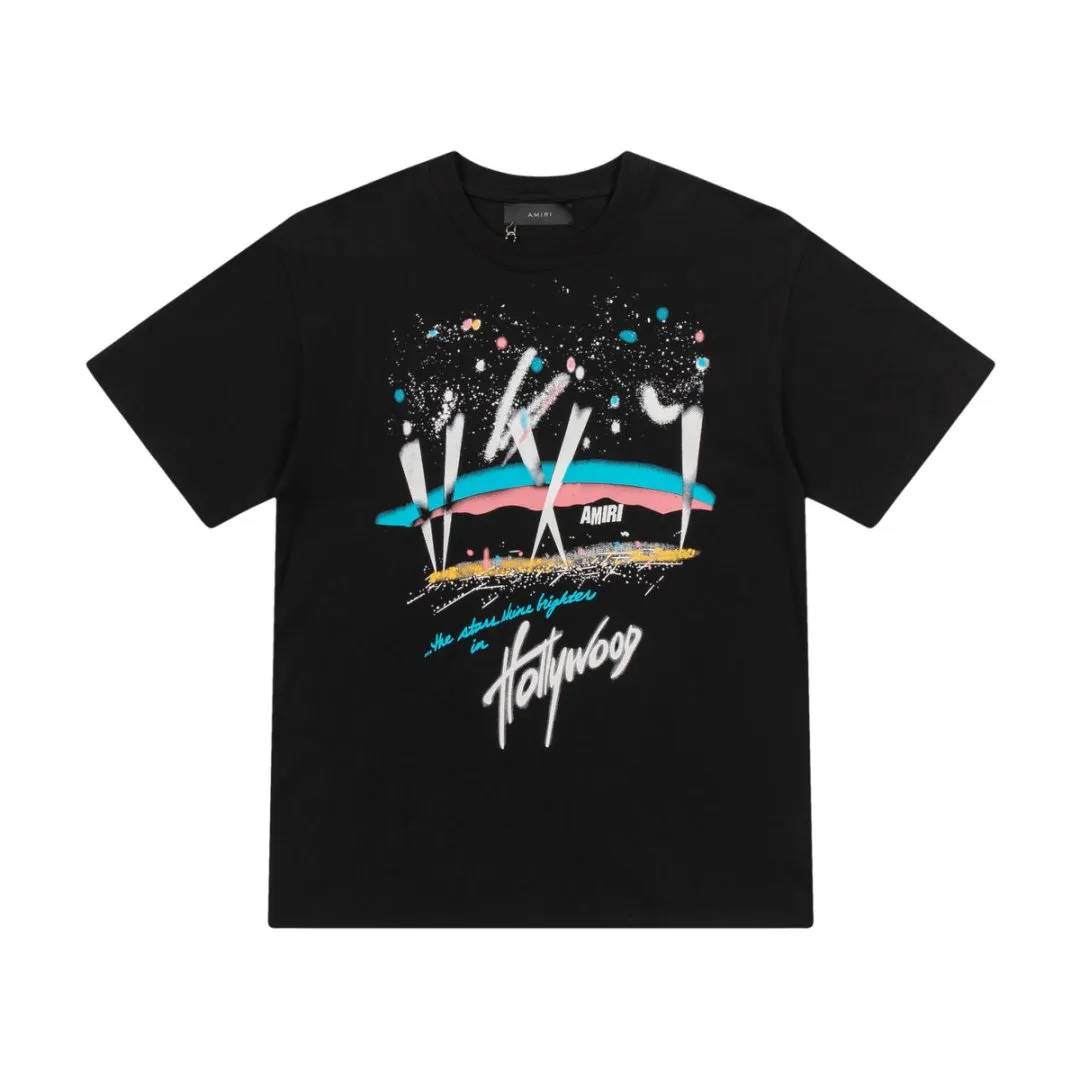 8008#P140amiri colorful hand-painted printed logo, made of 300g fabric, color: black. Size: S M L XL