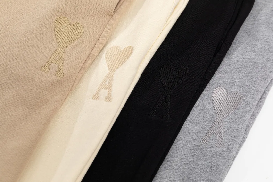 CY505# ami Alexandre Mattiussi22 new autumn and winter loose legged sports pants, pure cotton David sweater 400G terry fabric, same style for men and women Color: black apricot gray khaki Size: S-XL