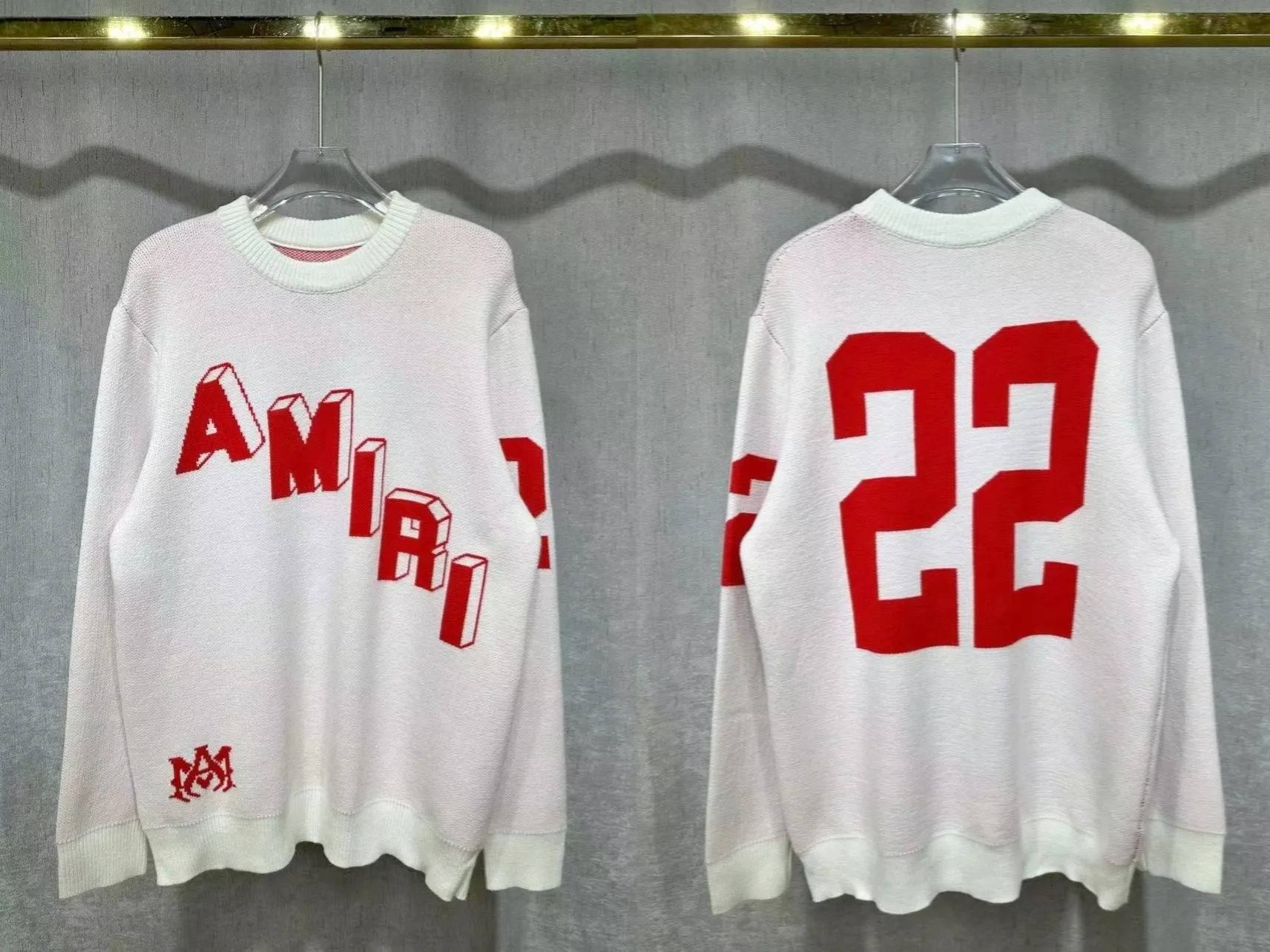P230 🎉AMIRI new autumn and winter sweater Amiri exclusive logo jacquard on the front, 22 number jacquard on the back Color: White Black Size: S M L XL XXL