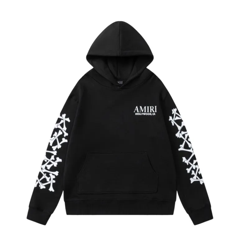P310 7188-01#AMIRI classic bone print logo, 480g terry fabric, color: black, floral gray, red, colorful blue, size: S M L XL