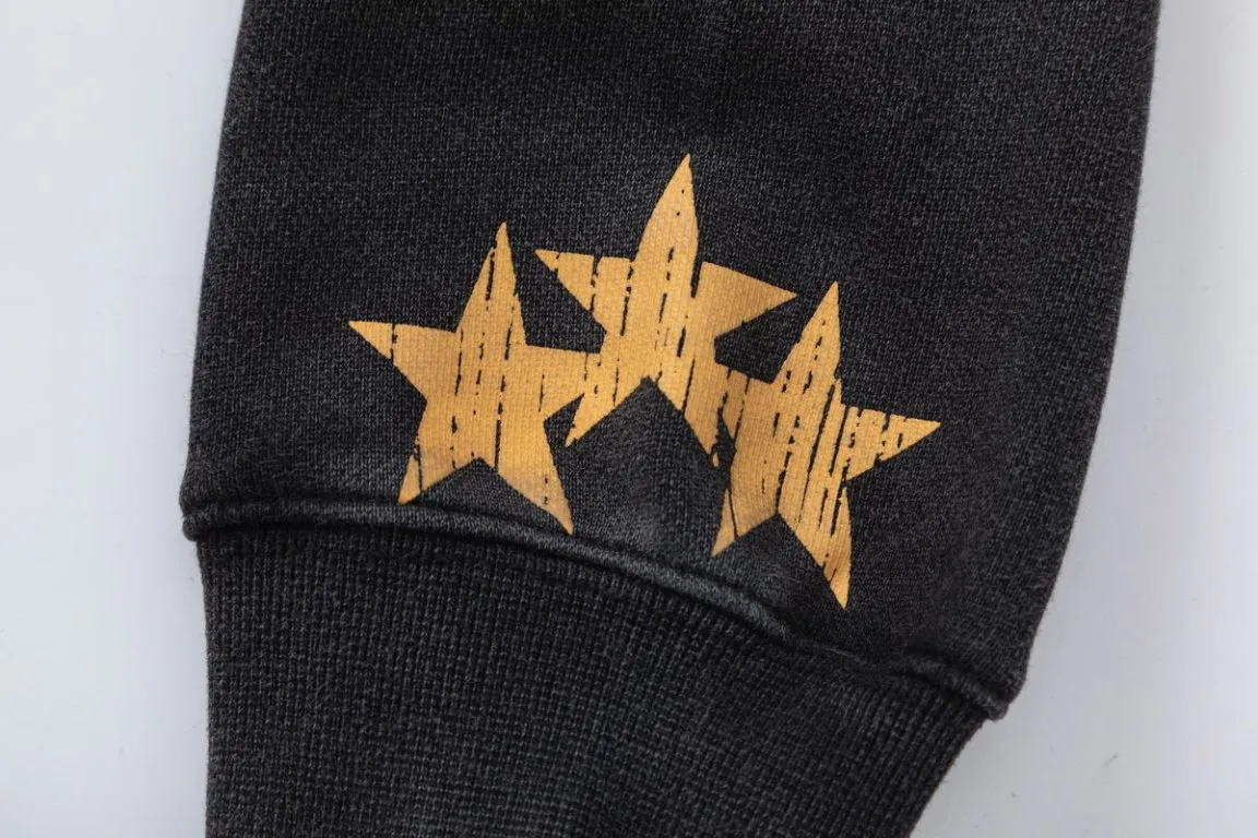 P330 7190#AMIRI Pegasus LOGO, 480g fabric with distressed hole craftsmanship, color: black, size: S M L XL