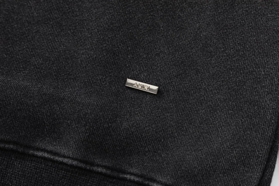 P330 7190#AMIRI Pegasus LOGO, 480g fabric with distressed hole craftsmanship, color: black, size: S M L XL