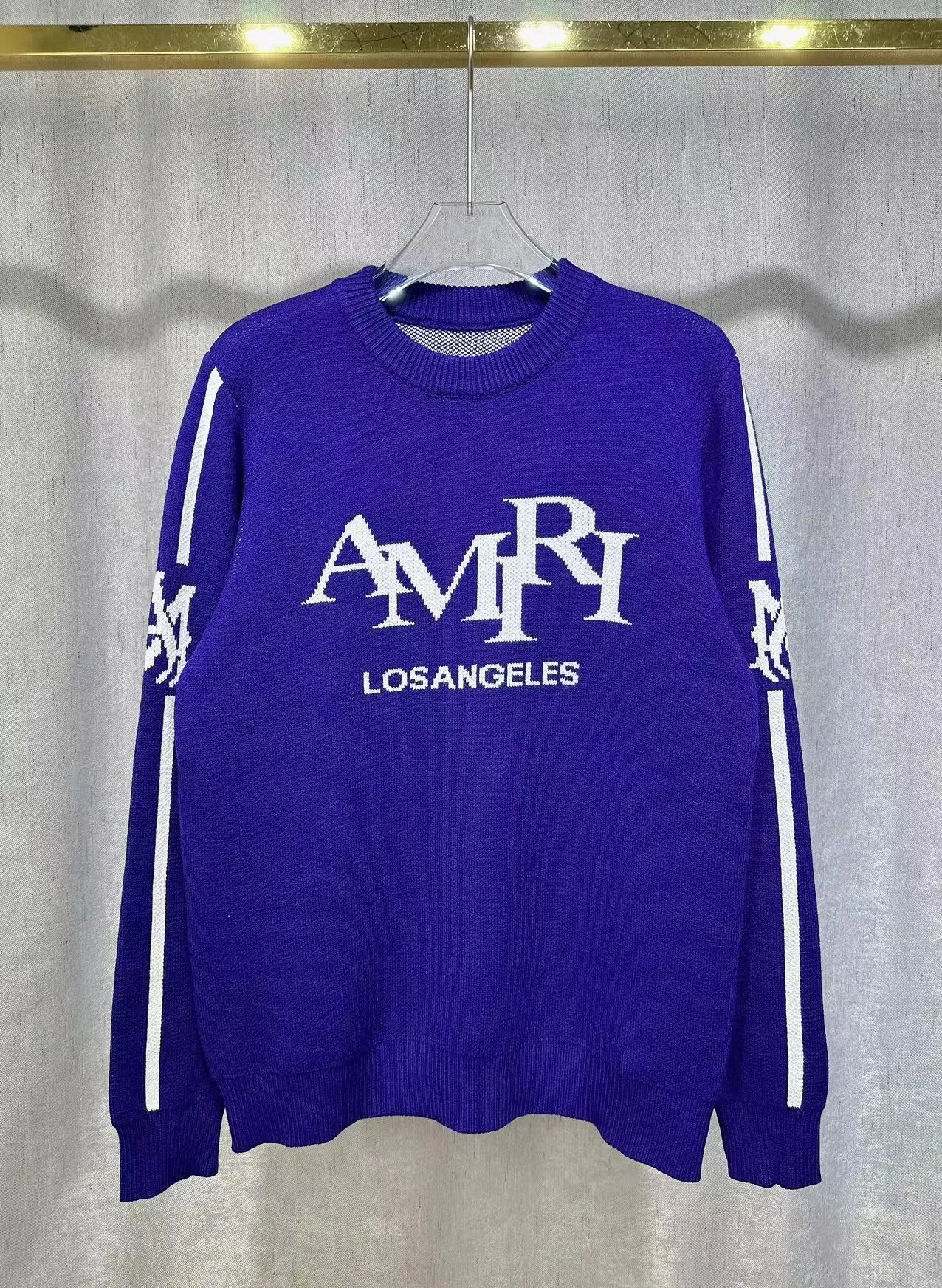 P240 AMIRI new autumn and winter sweater Amiri letter jacquard on the front, large Ⓜ️exclusive Logo jacquard on the back Color: Green Black Royal Blue Size: S M L XL XXL