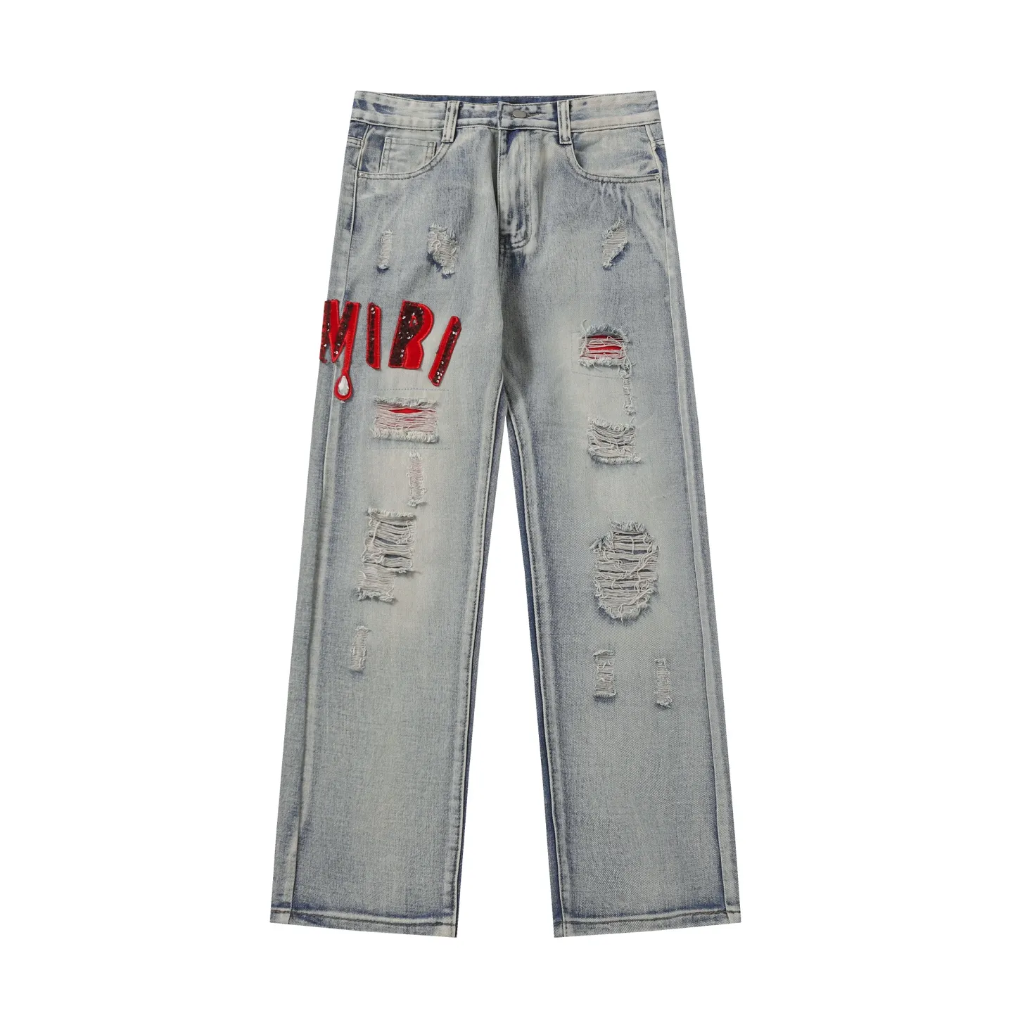 P280 AMIRI 25ss patch embroidery jeans trousers AMIRI high street basic ripped loose casual versatile jeans trousers amiri brand jeans break the production process and cutting of the original jeans, the fabrics are softer and more comfortable Hand-sewn collar label Customized logo buttons Genuine leather tag Color: Picture color Code number: 28-36